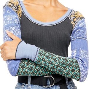 Free People NWT 
Multicolor Patchwork Long Sleeve Top